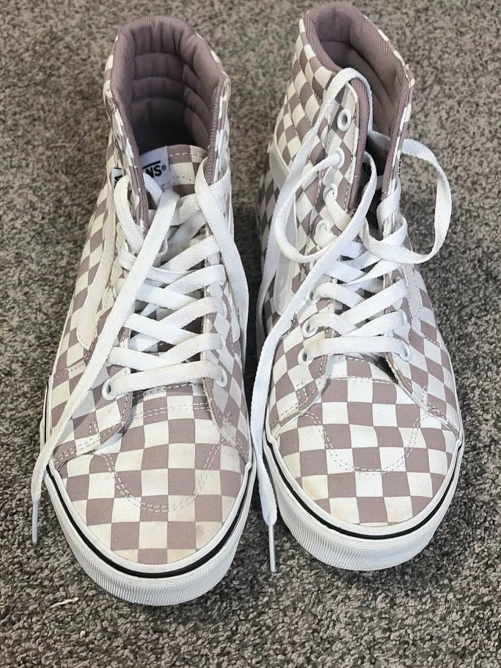 Vans Checkerboard High-Top Sneakers - Taupe and White